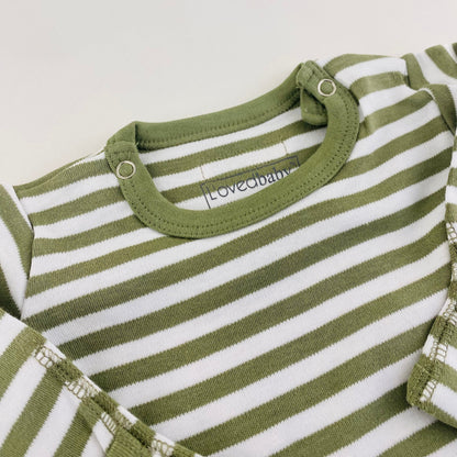 L'ovedbaby Gl'oved-Sleeve Organic Bodysuit - Sage Stripe (Long Sleeve)