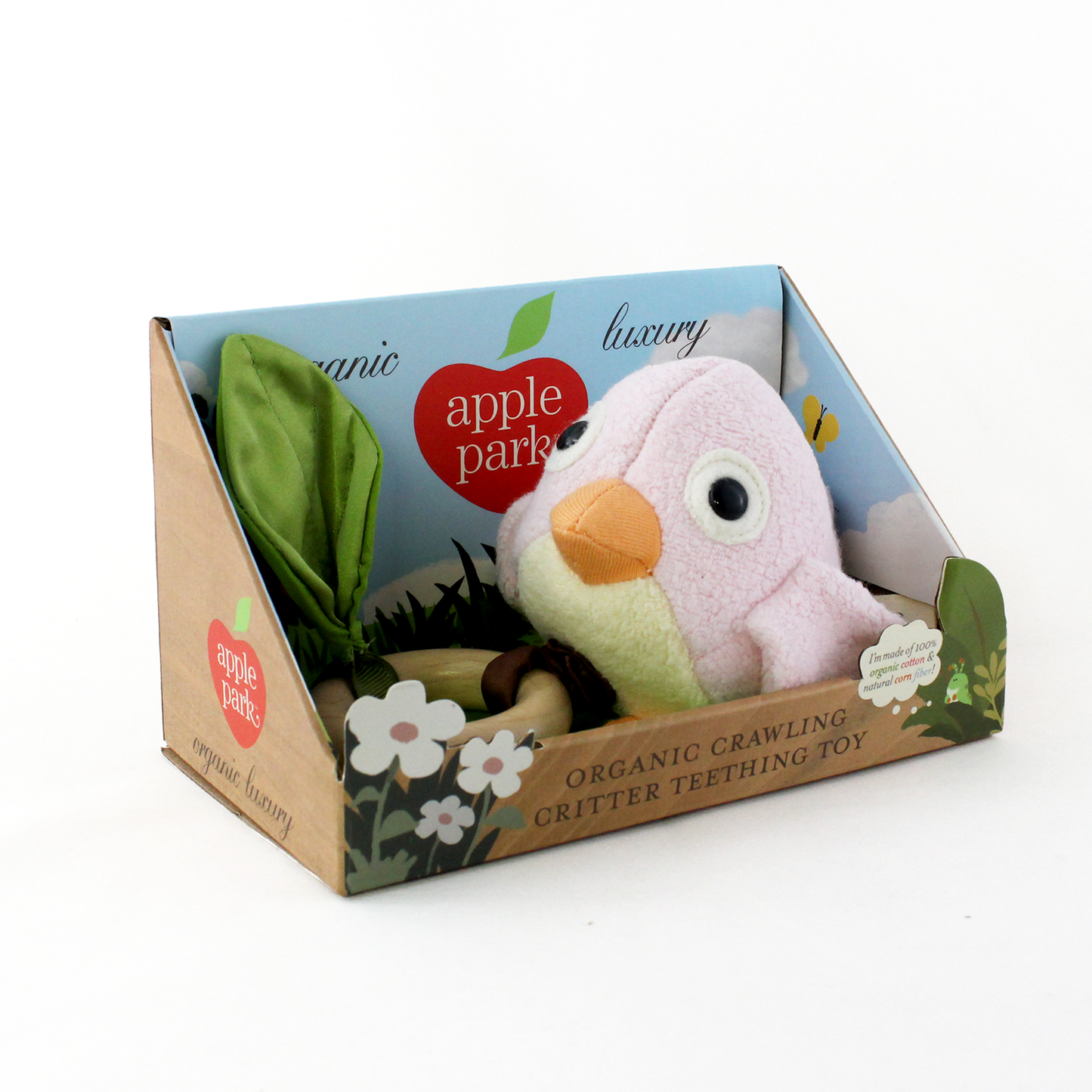 Apple park Organic Crawling Baby Teething Toy - Pink Birdie