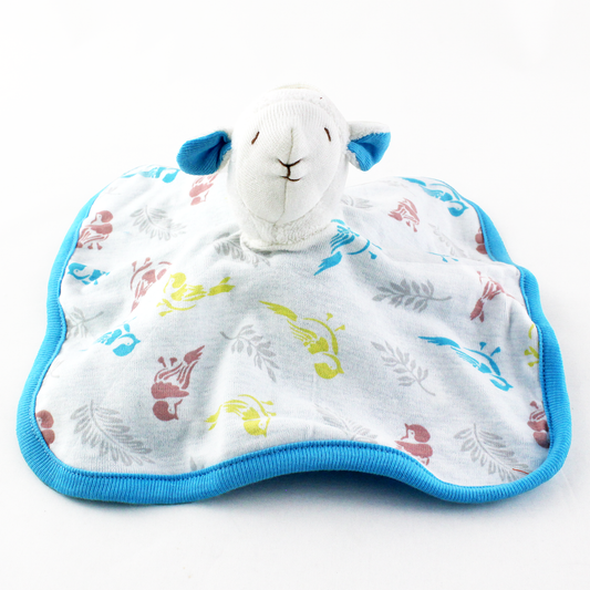 Under The Nile Organic Scrappy Lamb Lovie Blankie - Blue with Leaves
