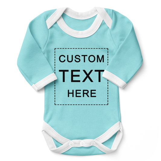 Custom Text Organic Baby Bodysuit (Aqua/ Long Sleeve)