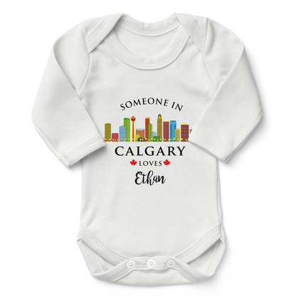 [Personalized] Endanzoo Organic Long Sleeve Baby Bodysuit - Someone in Calgary Loves You