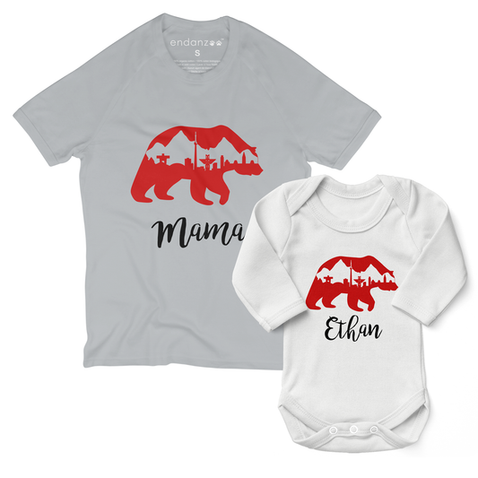 Personalized Matching Mom & Baby Organic Outfits - Canadian Bear (Grey)