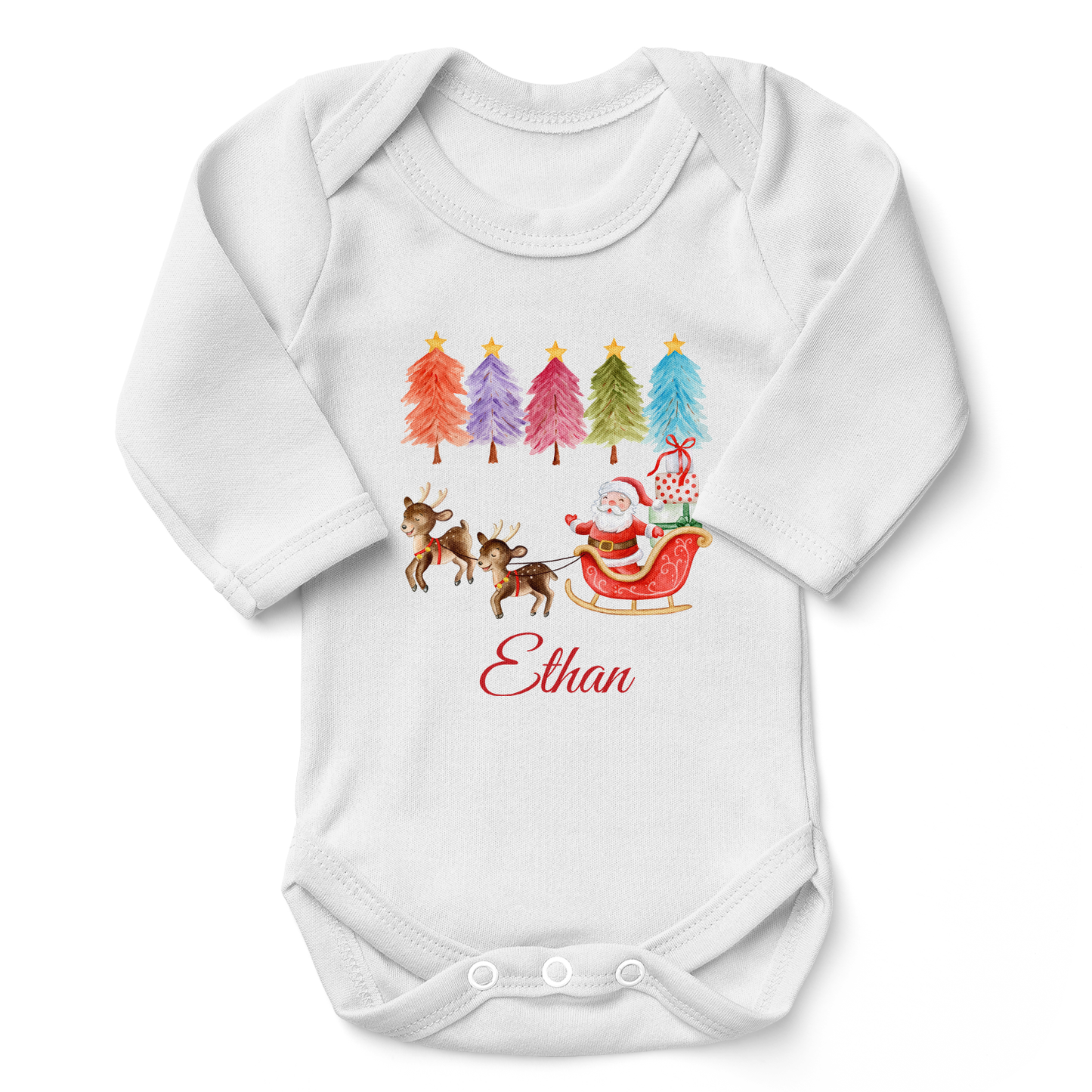 [Personalized] Endanzoo Organic Long Sleeves Baby Bodysuit - Christmas Santa