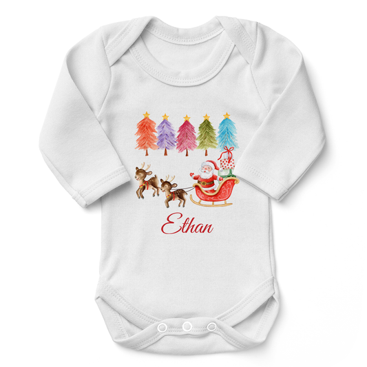 [Personalized] Endanzoo Organic Long Sleeves Baby Bodysuit - Christmas Santa