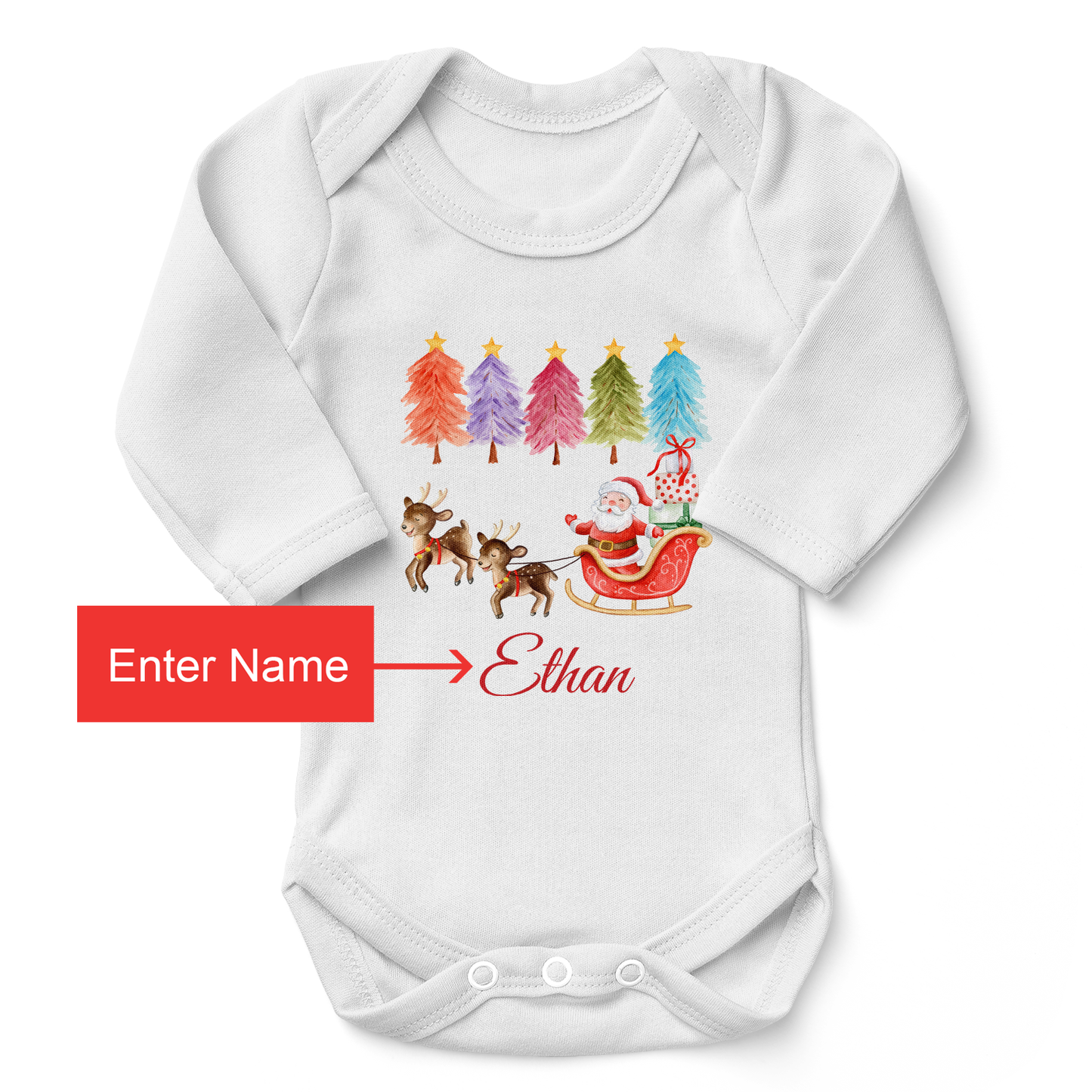 [Personalized] Endanzoo Organic Long Sleeves Baby Bodysuit - Christmas Santa