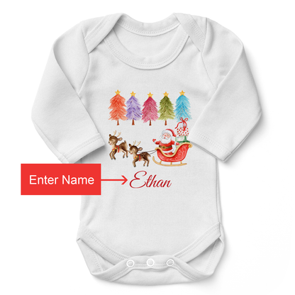 [Personalized] Endanzoo Organic Long Sleeves Baby Bodysuit - Christmas Santa