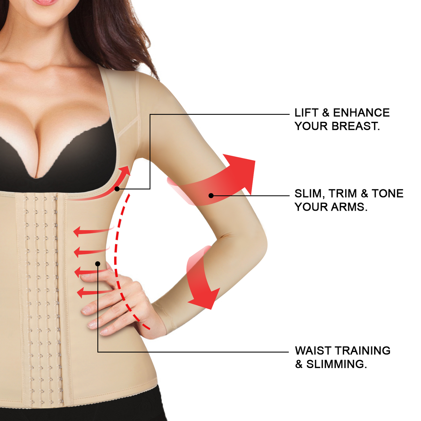 Lady Jeneva 4 in 1 Corset Waist Trainer with Arm Shaper Beige Baby Joy Canada