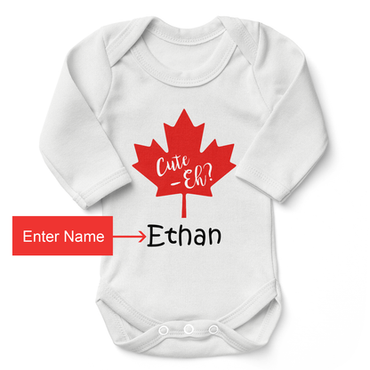 Personalized Organic Baby Bodysuit - Cute Eh (White)