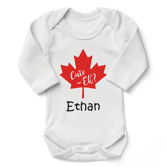 Personalized Organic Baby Bodysuit - Cute Eh (White)