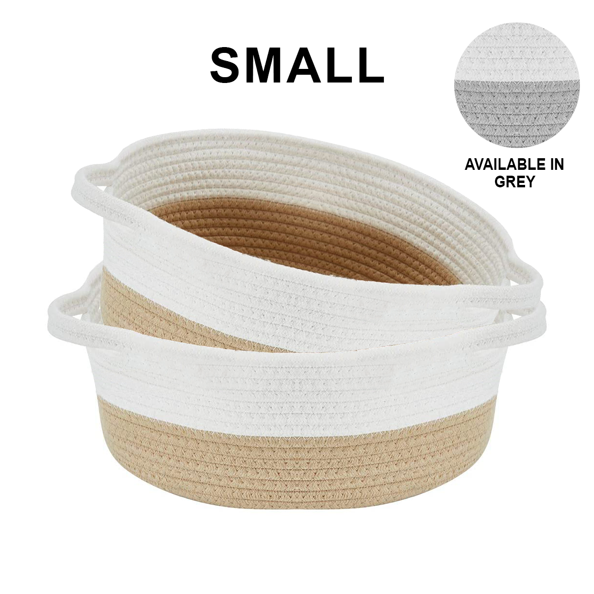 Decomomo Cotton Woven Rope Basket - Round Small (2 Pack)