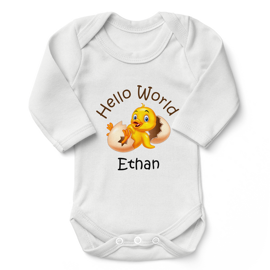 Personalized Organic Baby Bodysuit - Little Yellow Duck (White)