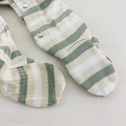 L'ovedbaby Gl'oved-Sleeve Organic Footie - Seafoam Stripe