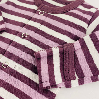 L'ovedbaby Gl'oved-Sleeve Organic Footie - Eggplant Stripe