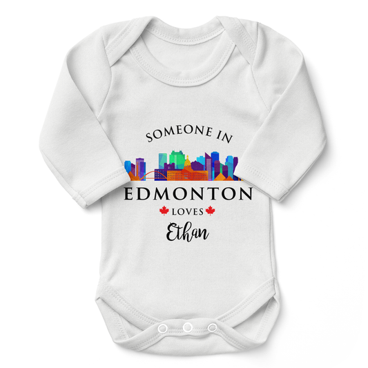 [Personalized] Endanzoo Organic Long Sleeve Baby Bodysuit - Someone in Edmonton Loves You
