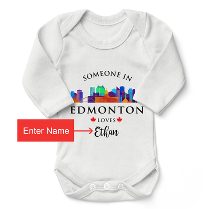 [Personalized] Endanzoo Organic Long Sleeve Baby Bodysuit - Someone in Edmonton Loves You