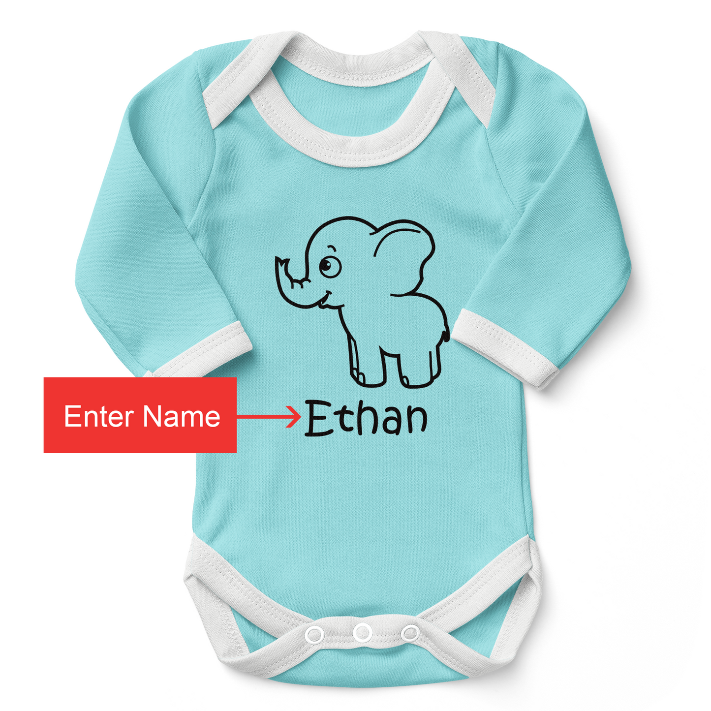 Personalized Organic Baby Bodysuit - Little Elephant (Aqua)
