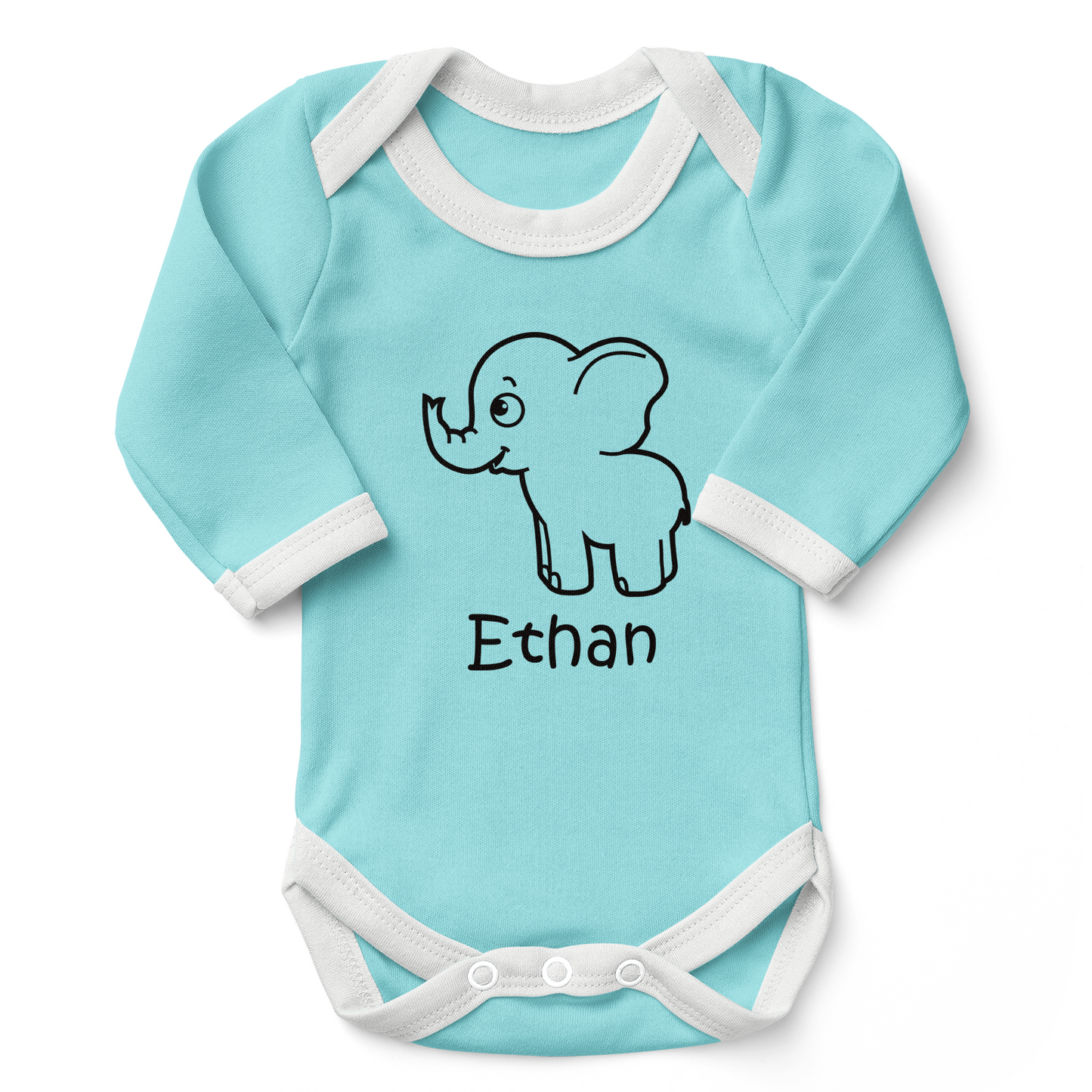 Personalized Organic Baby Bodysuit - Little Elephant (Aqua)