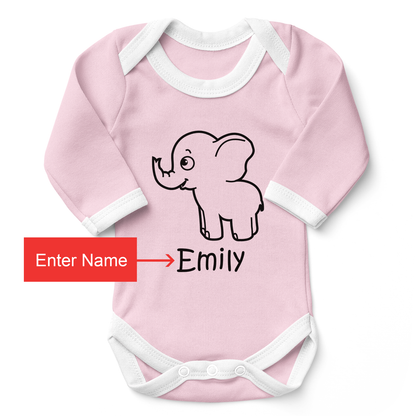 Personalized Organic Baby Bodysuit - Little Elephant (Pink)