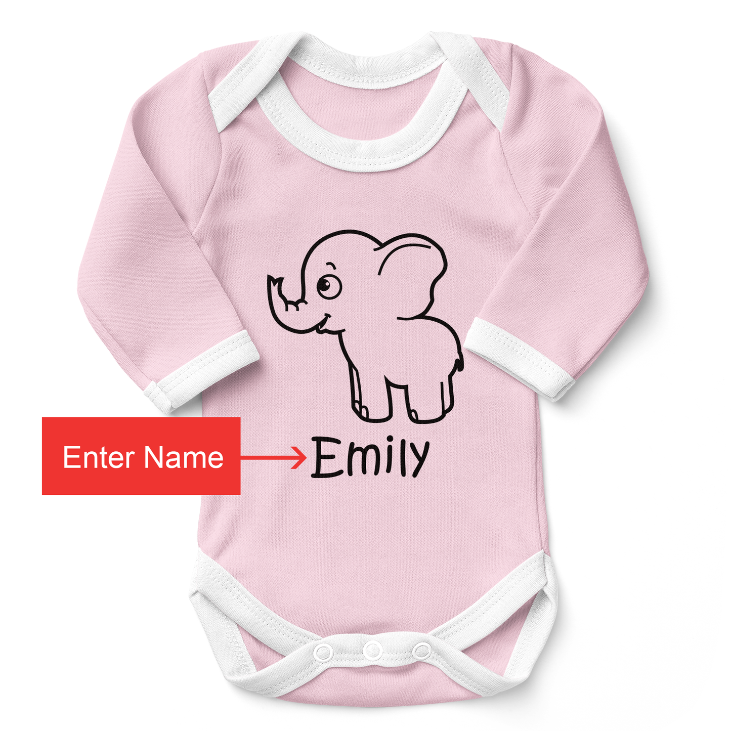 Personalized Organic Baby Bodysuit - Little Elephant (Pink / Long Sleeve)