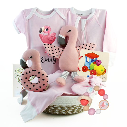 Zeronto Baby Girl Gift Basket - Little Dancing Flamingo