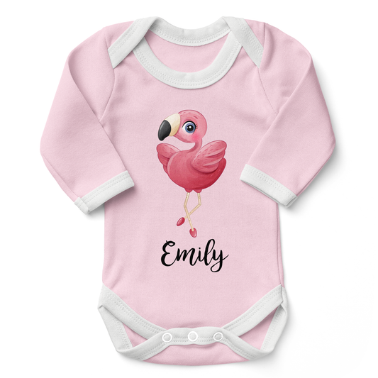 Personalized Organic Baby Bodysuit - Little Flamingo (Pink / Long Sleeve)