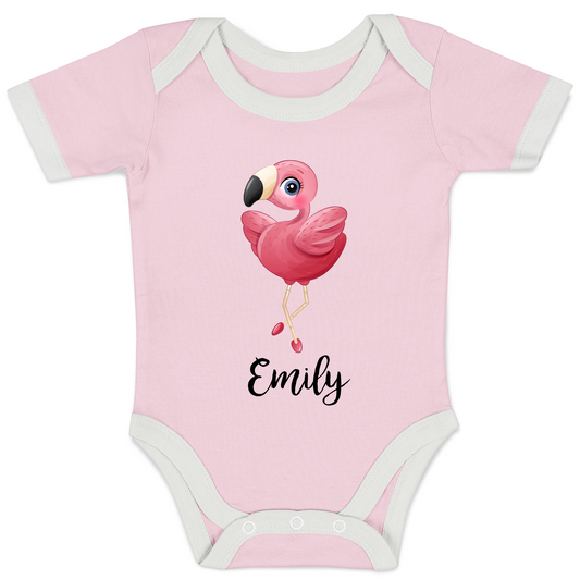 Personalized Organic Baby Bodysuit - Little Flamingo (Pink / Short Sleeve)