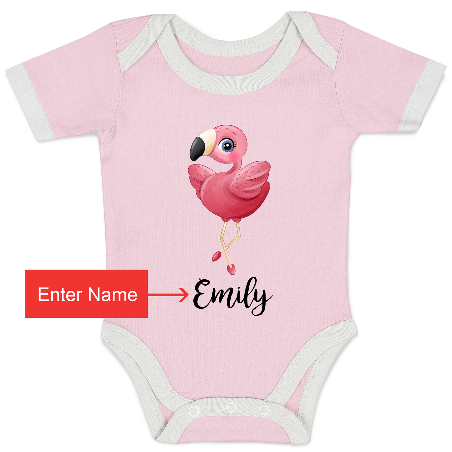 Personalized Organic Baby Bodysuit - Little Flamingo (Pink / Short Sleeve)