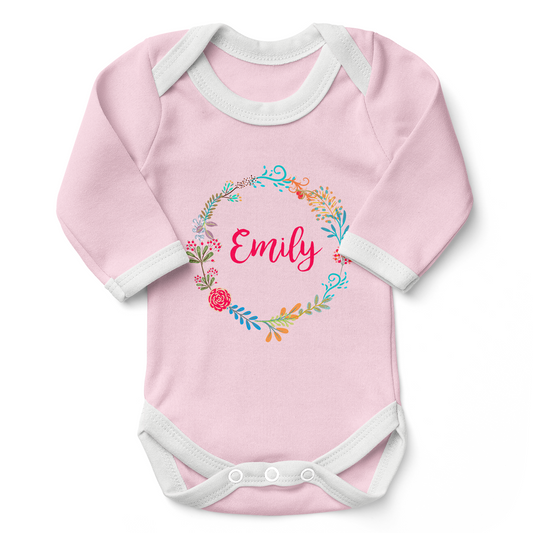 Personalized Organic Baby Bodysuit - Floral Round (Pink)