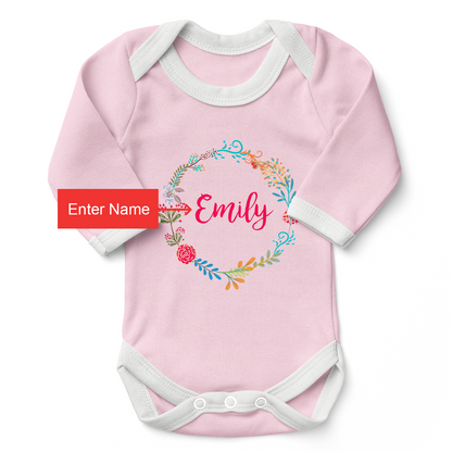 Personalized Organic Baby Bodysuit - Floral Round (Pink)