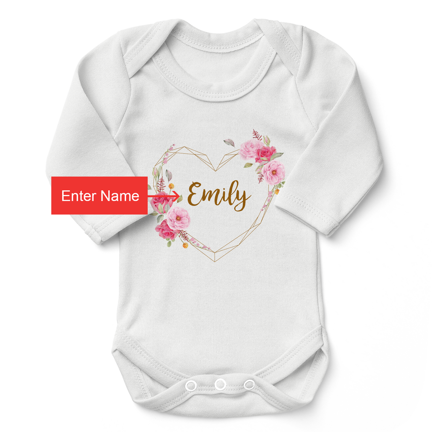 Personalized Organic Baby Bodysuit Set - TWIN Flower Love (White & White)