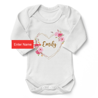 Personalized Organic Baby Bodysuit - Floral Love (White)