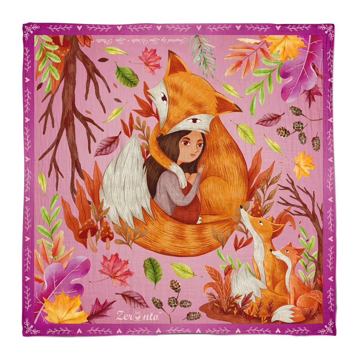 Ecolysium Large Cotton Furoshiki Cloth Wrapper - True Friendship of Fox and the Child (90 x 90 cm)