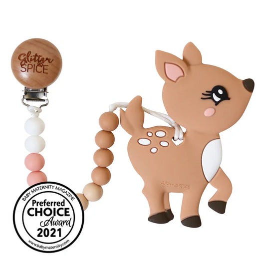 Glitter & Spice Deer Silicone Teether with Clip
