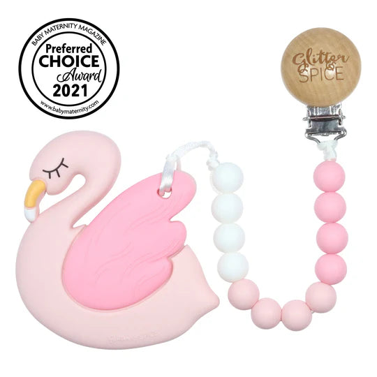 Glitter & Spice Flamingo Silicone Teether with Clip