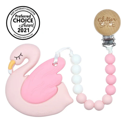 Glitter & Spice Flamingo Silicone Teether with Clip