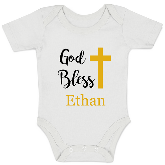 [Personalized] Endanzoo Organic Baby Bodysuit - God Blessing Baptism / Christening Day (White)