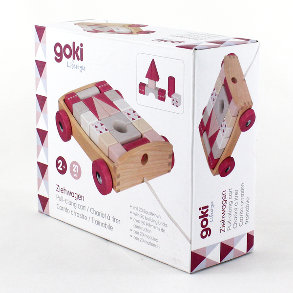 Goki Wooden Pull-along cart with 20 building blocks - Lifestyle Berry