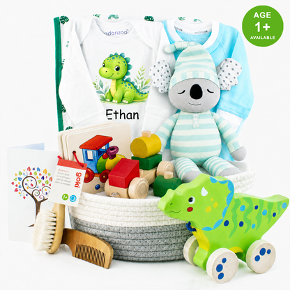 Zeronto Baby Boy Gift Basket - Green Dino & Friends