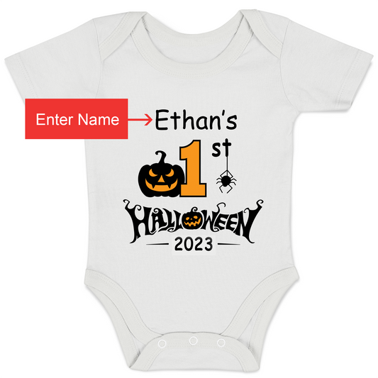 [Personalized] First Halloween 2023 Organic Baby Bodysuit