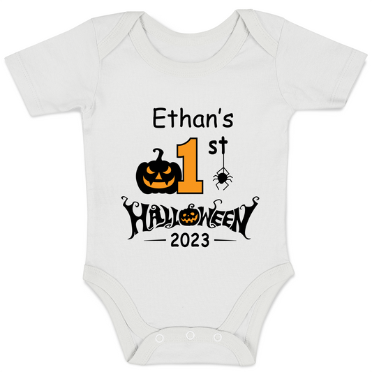 [Personalized] First Halloween 2023 Organic Baby Bodysuit