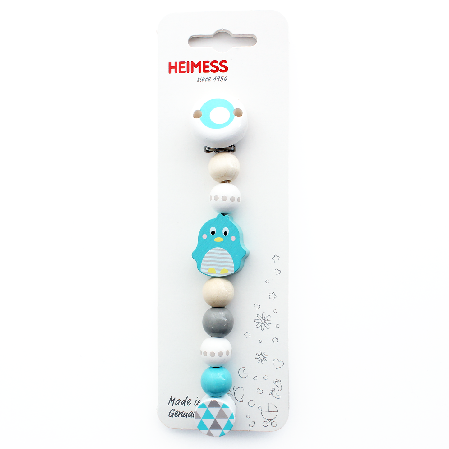 Heimess Wooden Pacifier Clip - Soother Chain Penguin