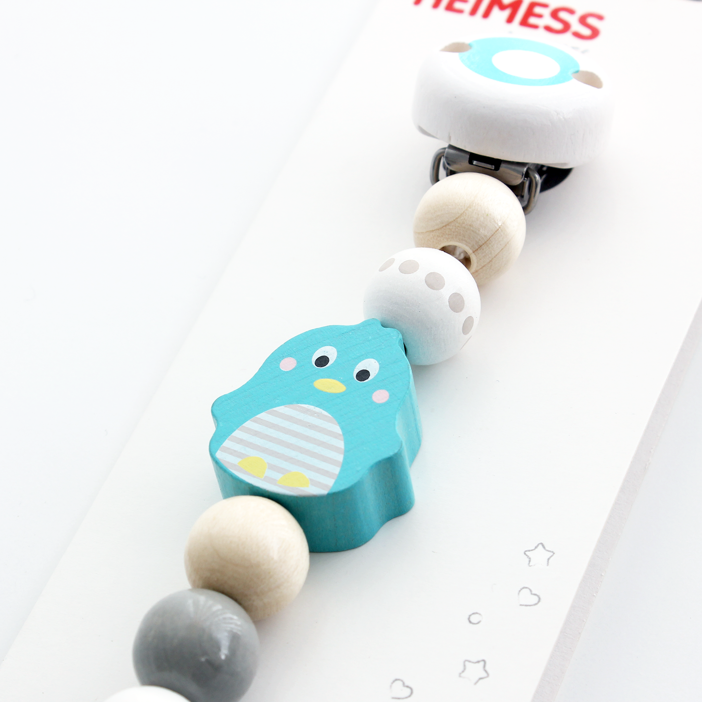 Heimess Wooden Pacifier Clip - Soother Chain Penguin