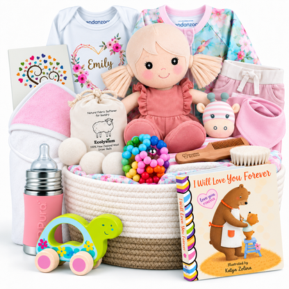 Zeronto Luxury Baby Girl Gift Basket - Pink Flowers