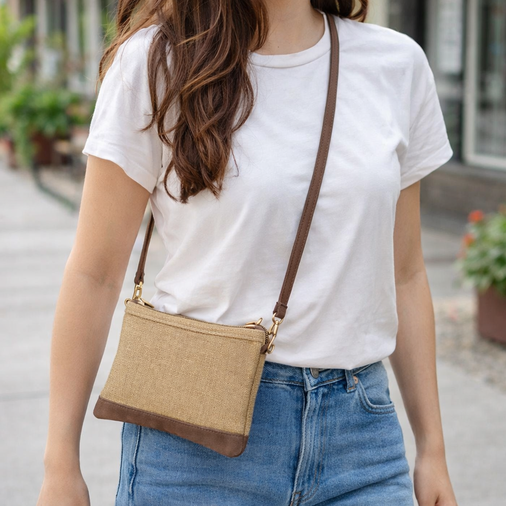 On-The-Go Jute Burlap Bag I Sling Bag