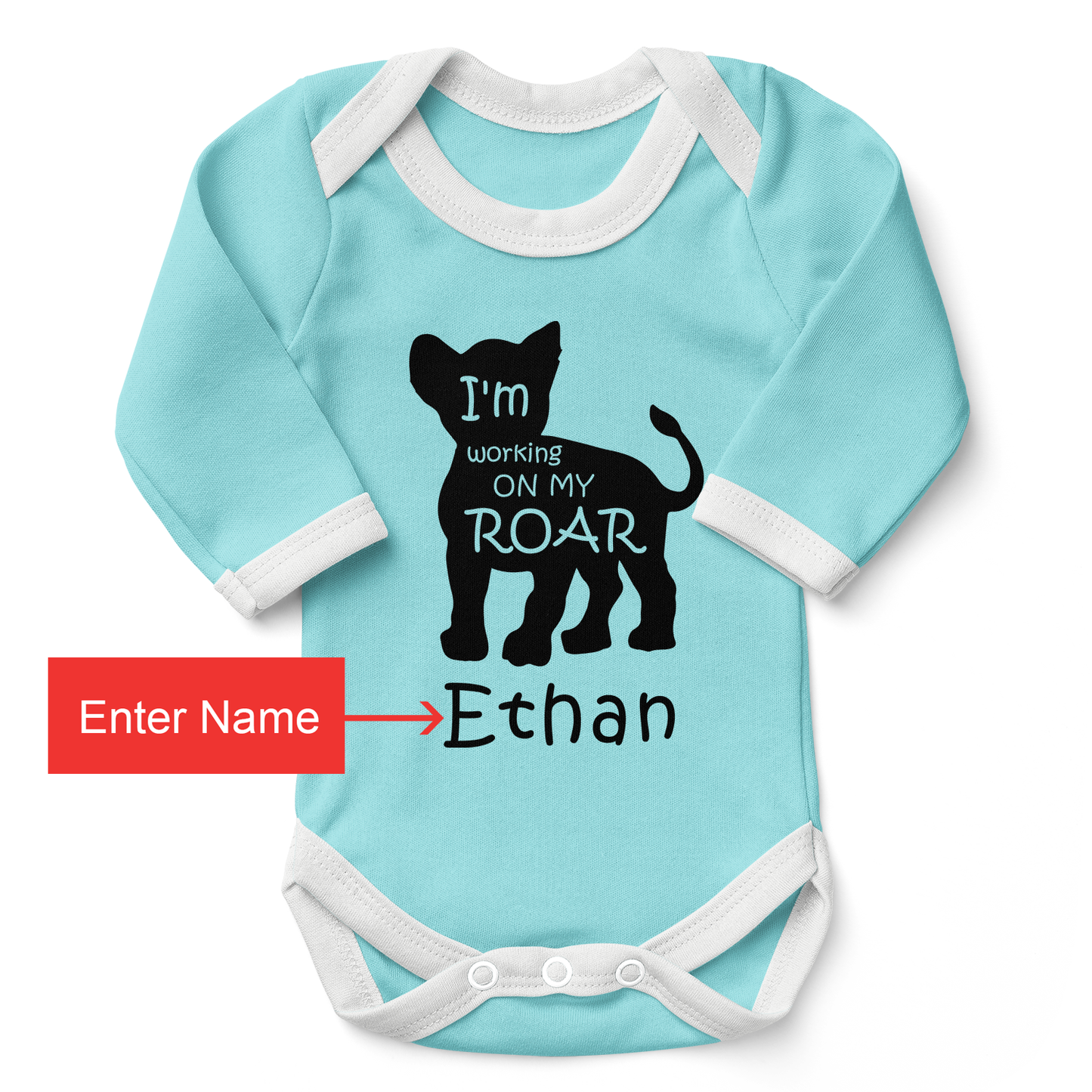 Personalized Organic Baby Bodysuit - Baby Lion (Aqua)