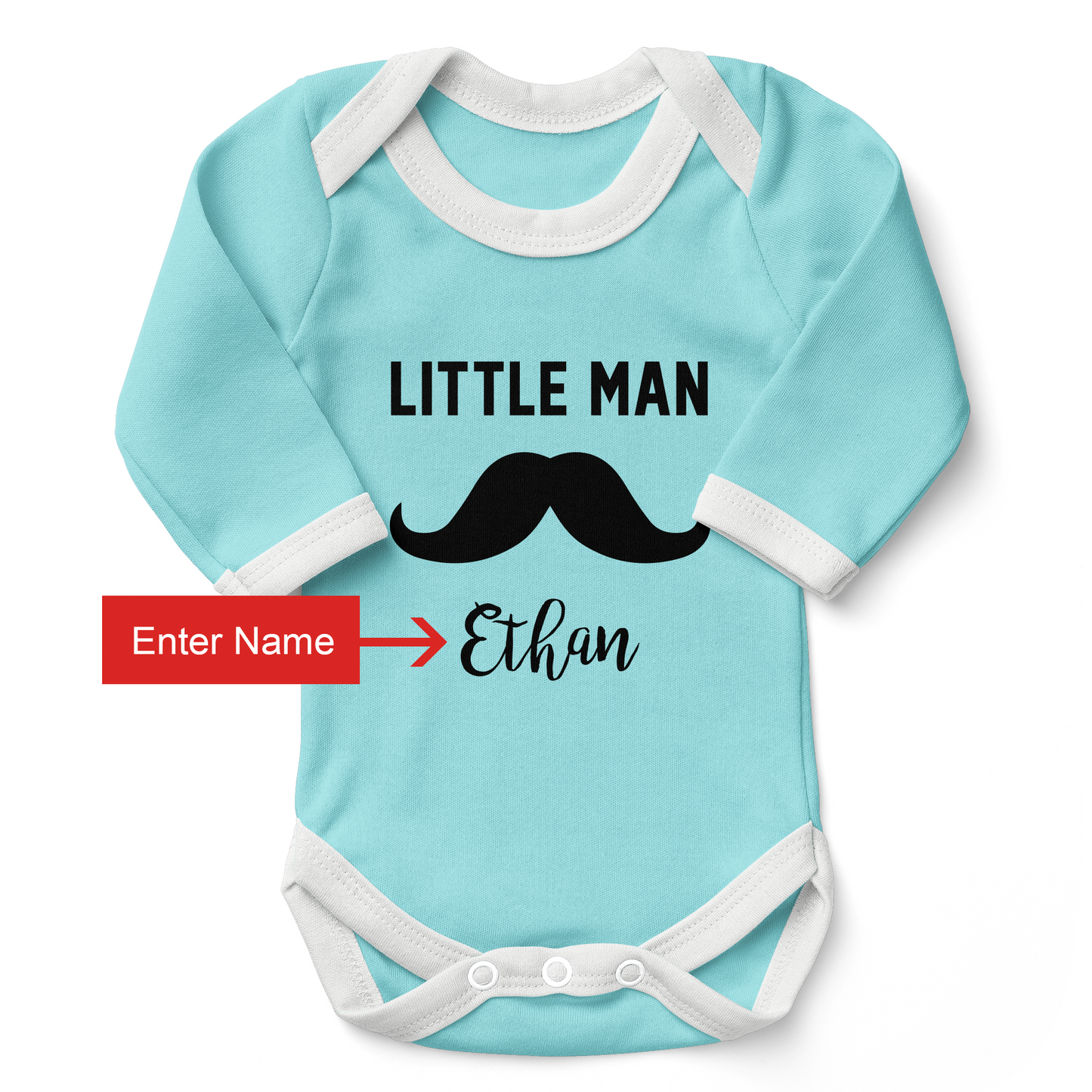 Personalized Organic Baby Bodysuit - Little Man (Aqua)