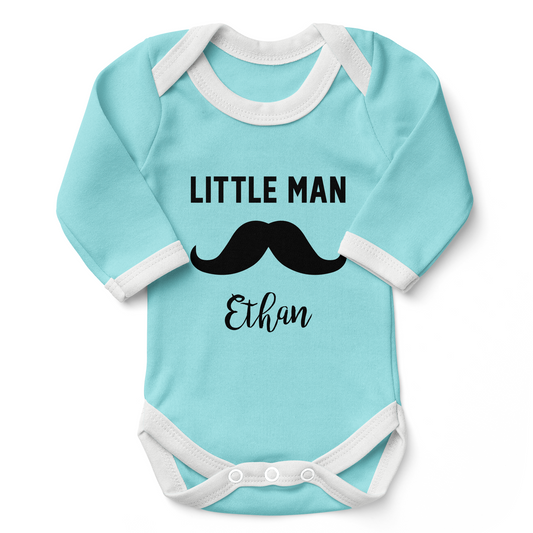 Personalized Organic Baby Bodysuit - Little Man (Aqua / Long Sleeve)