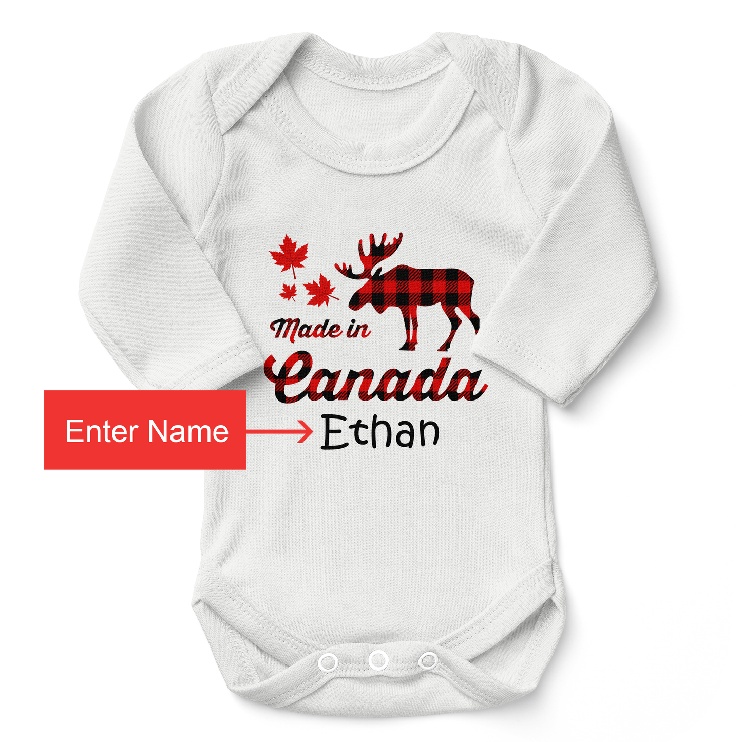 Personalized Organic Baby Bodysuit - Made In Canada (White / Long Sleeve)