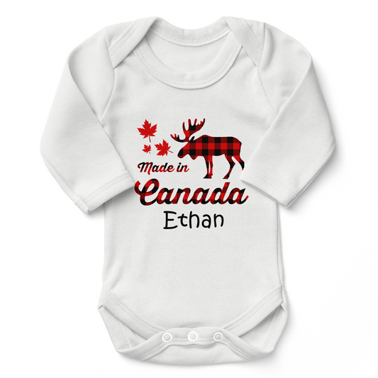 Personalized Organic Baby Bodysuit - Made In Canada (White / Long Sleeve)