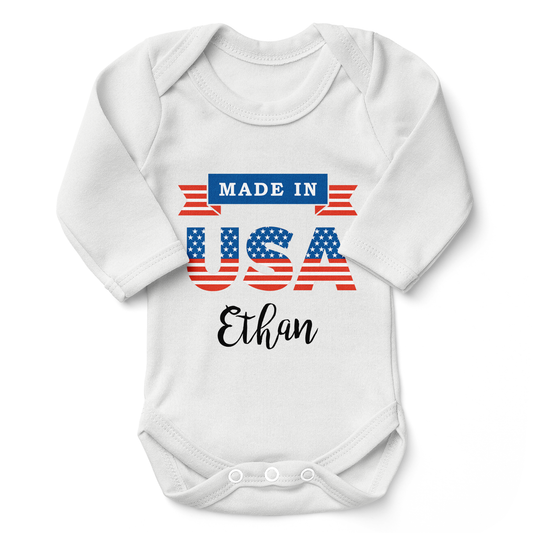 Personalized Organic Baby Bodysuit - Made in U.S.A (White)